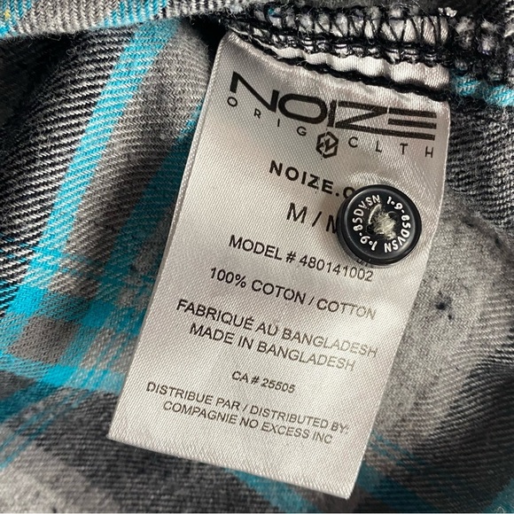 Noize Electric Blue & Grey Plaid Embroidered Soft Mens Button Down Shirt Size M - Picture 3 of 7